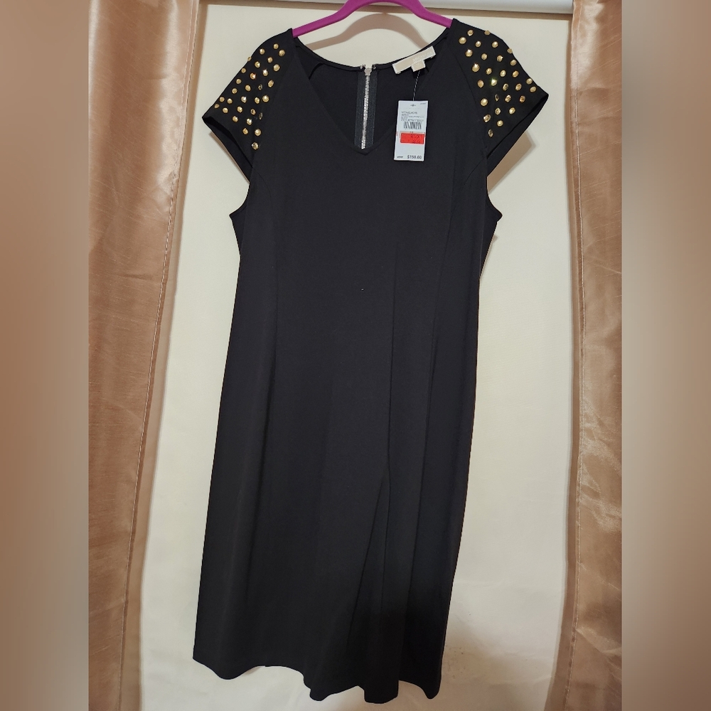Michael Kors Black Dress with Gold Studded Shoulders